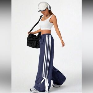 Navy Track Pants with White Stripes